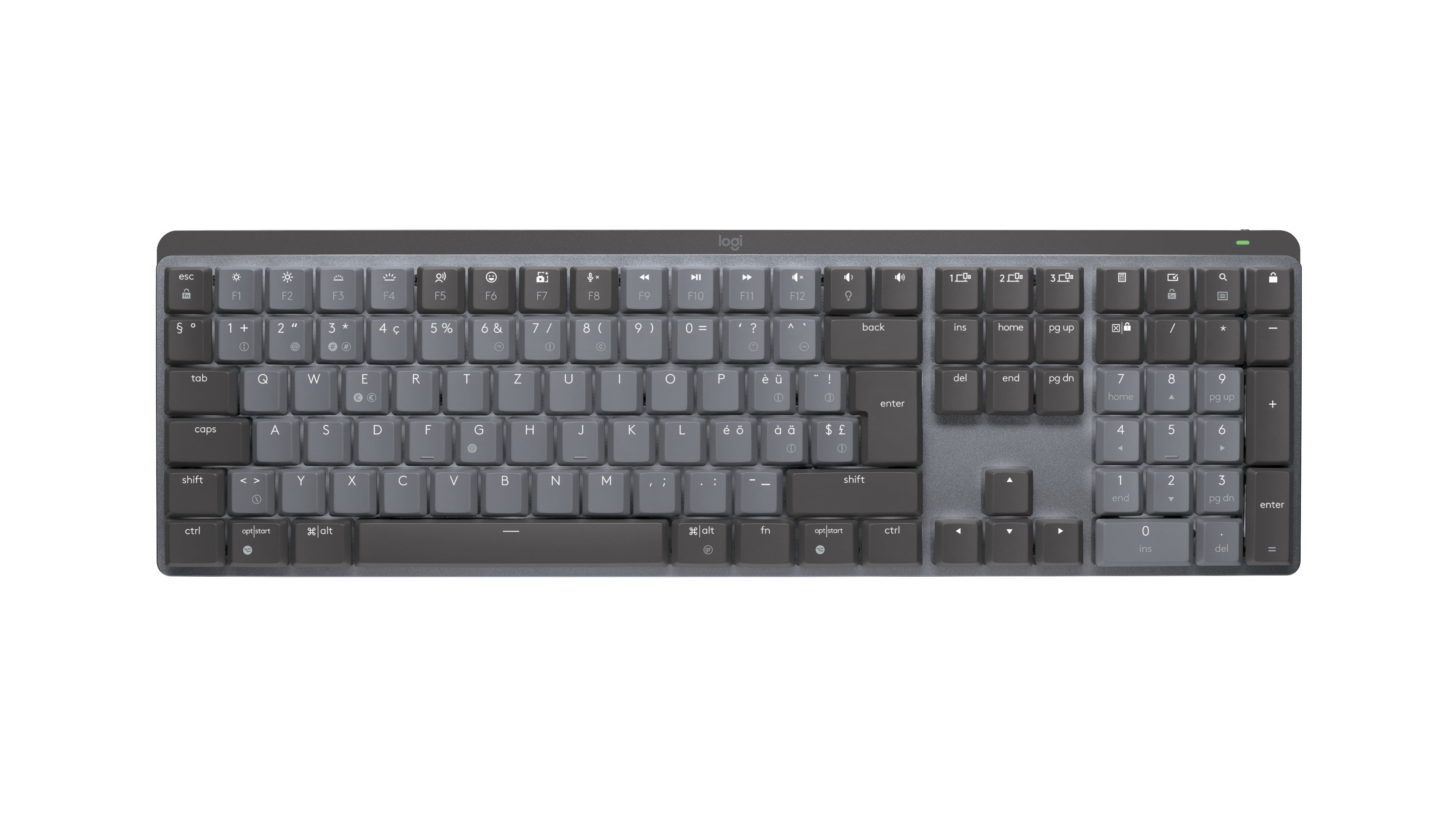 Logitech MX Mechanical – Tastatur, kabellos, CH-Layout (DE-CH), mechanisch, beleuchtet, Dunkelgrau