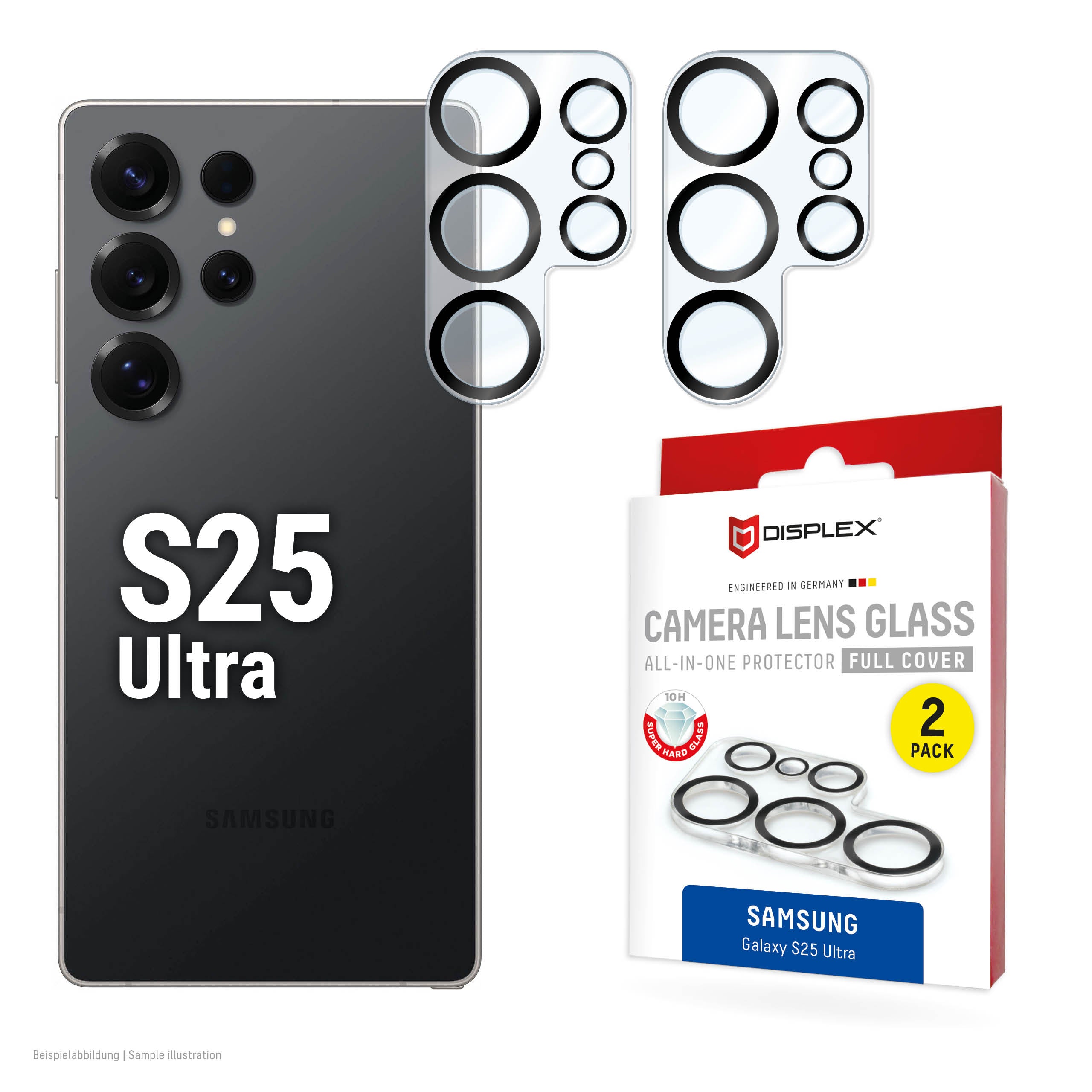 E.V.I. 02119 – Kameraobjektivschutz – für Galaxy S25 Ultra – 10H, Schwarz/Transparent