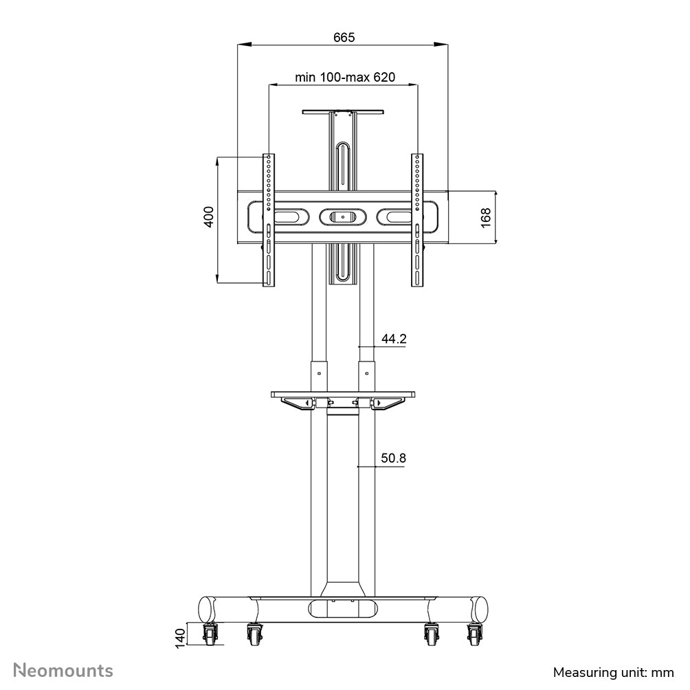 Neomounts NM-M1700BLACK – Trolley, höhenverstellbar, für 32–75", VESA 200×200–600×400, bis 50 kg, schwarz