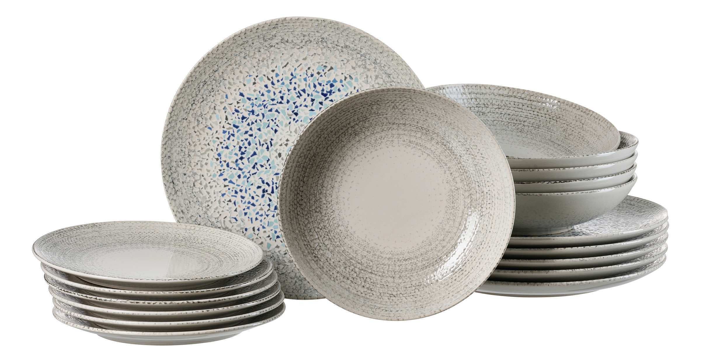 Ritzenhoff & Breker Geschirrset Rimini – 18-teilig, Speiseteller Ø 26,5 cm, Steingut, spülmaschinenfest