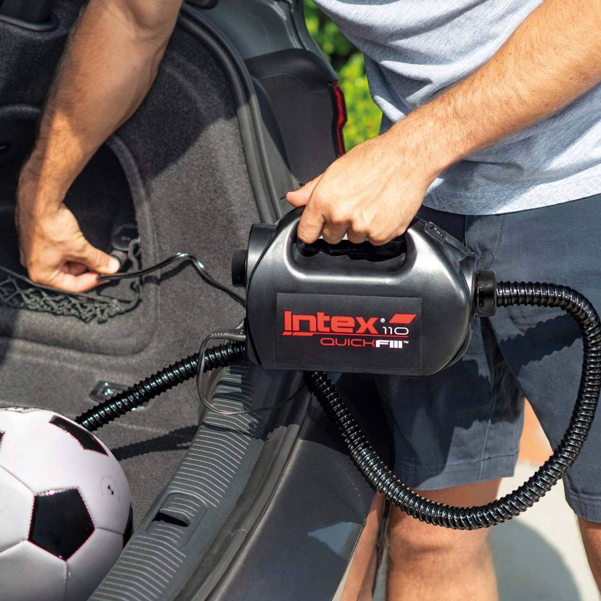 Intex Elektrische Luftpumpe – 220–240 V, 12 V (Zigarettenanzünder), Bostonventil – Schwarz
