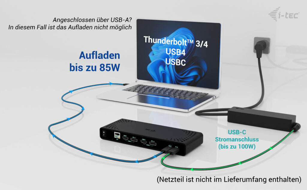 I-TEC Uni Dual 4K Dockingstation – USB-C, 2× DP, 2× HDMI, 4× USB-A, 85 W PD, GbE, für Windows/Mac