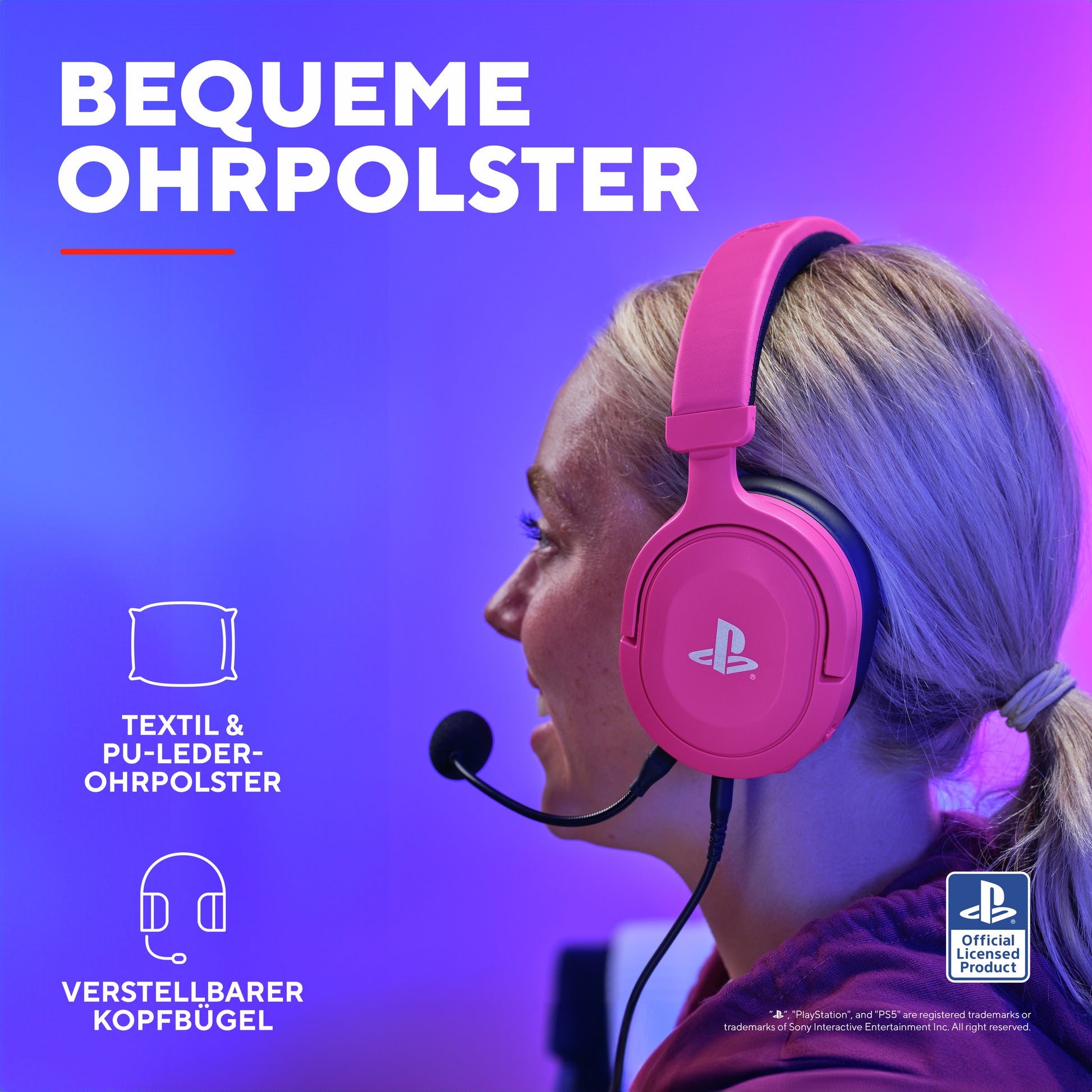 Trust GXT 498P Forta Gaming-Headset – Over-Ear, Stereo, Kabelgebunden, 3,5 mm Klinke, Rosa