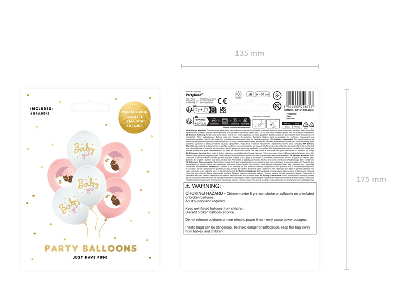 PartyDeco Luftballons Baby Girl – rosa, weiss – Ø 30 cm – Latex – 6 Stk