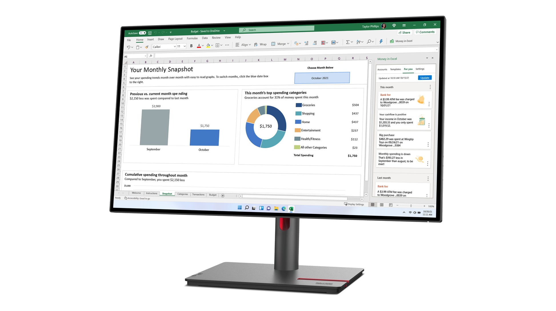 Lenovo ThinkVision P27h-30 – Monitor, 27", IPS, 60 Hz, 350 cd/m², USB-C, VESA 100 × 100, Raven Black