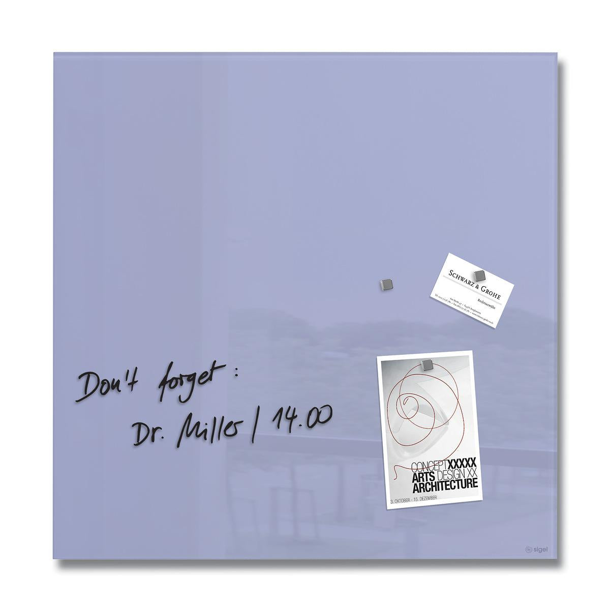 Sigel Whiteboard – 48 × 48 cm, Glas, magnetisch, Wandmontage, inkl. Magnete, Montagesatz
