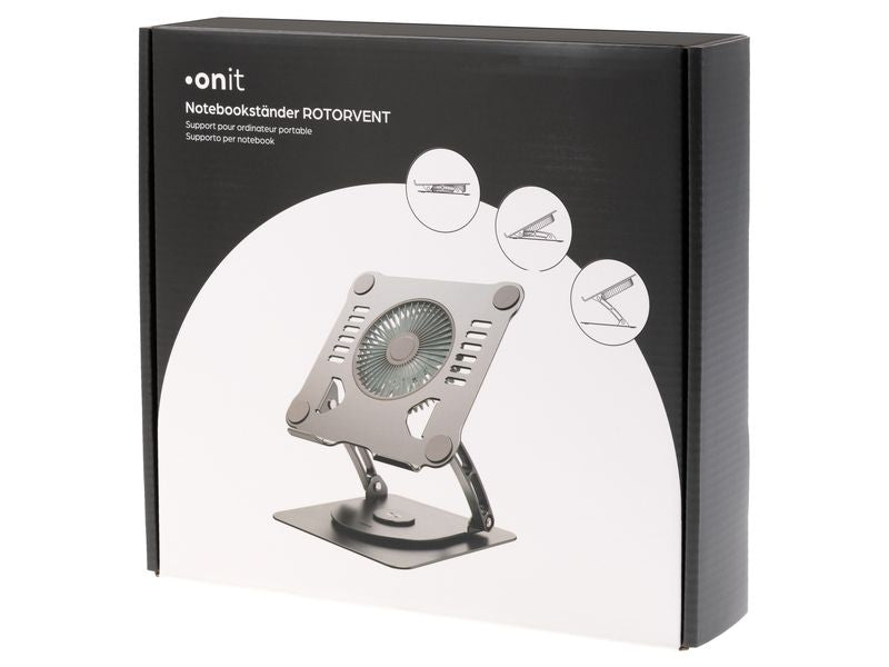 ONIT Laptop-Ständer – bis 17,3", mit Lüfter, Beleuchtung – Anthrazit