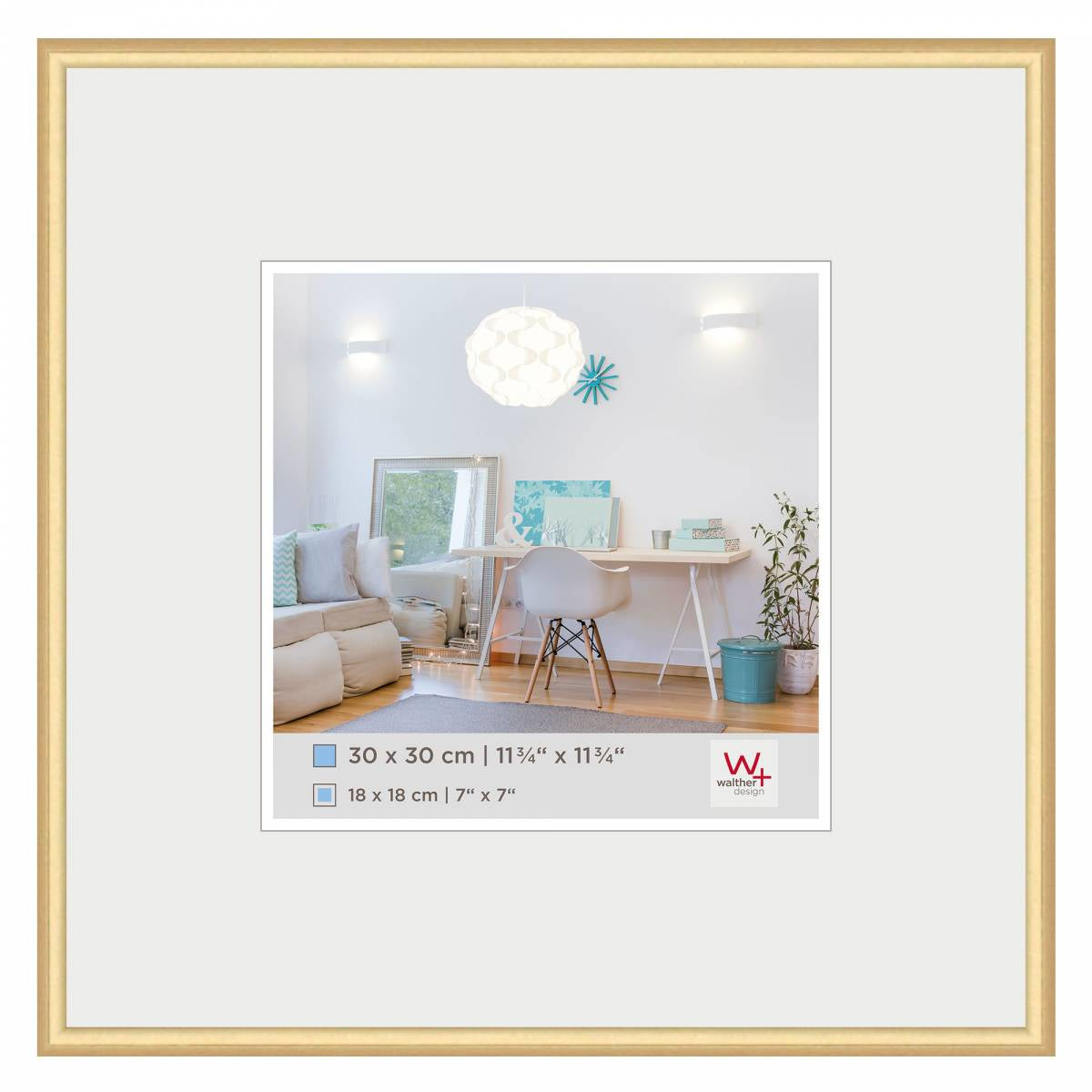 Walther Design Wechselrahmen, Gold, Kunststoff, 30 × 30 cm, mit Aufhänger – eco:plus