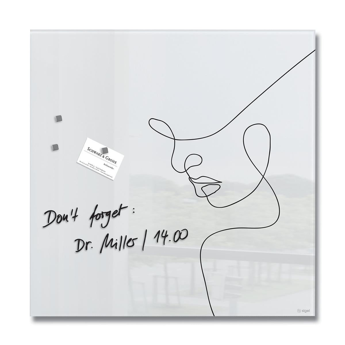 Sigel Whiteboard – 48 × 48 cm, Glas, magnetisch, Wandmontage, inkl. Magnete, Montagesatz