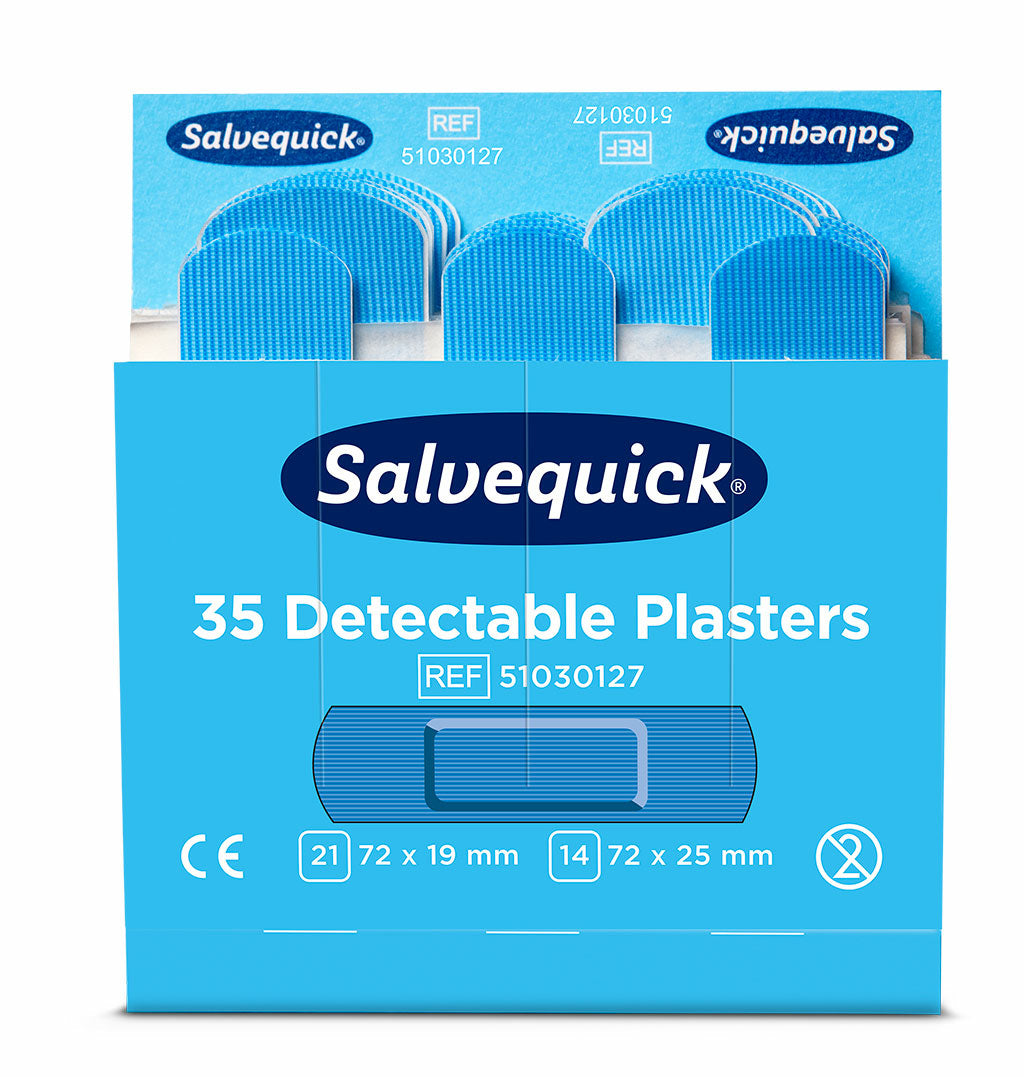 Cederroth Salvequick Pflaster-Nachfüllpackung – detektierbar – blau – sortiert – 6 × 35 Stk.