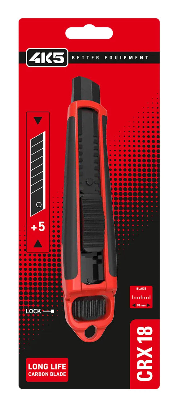 Laserliner CRX18 – Abbrechmesser 18 mm, ABS, TPR, einziehbar, mit Sperre, rot, 5 Stk.