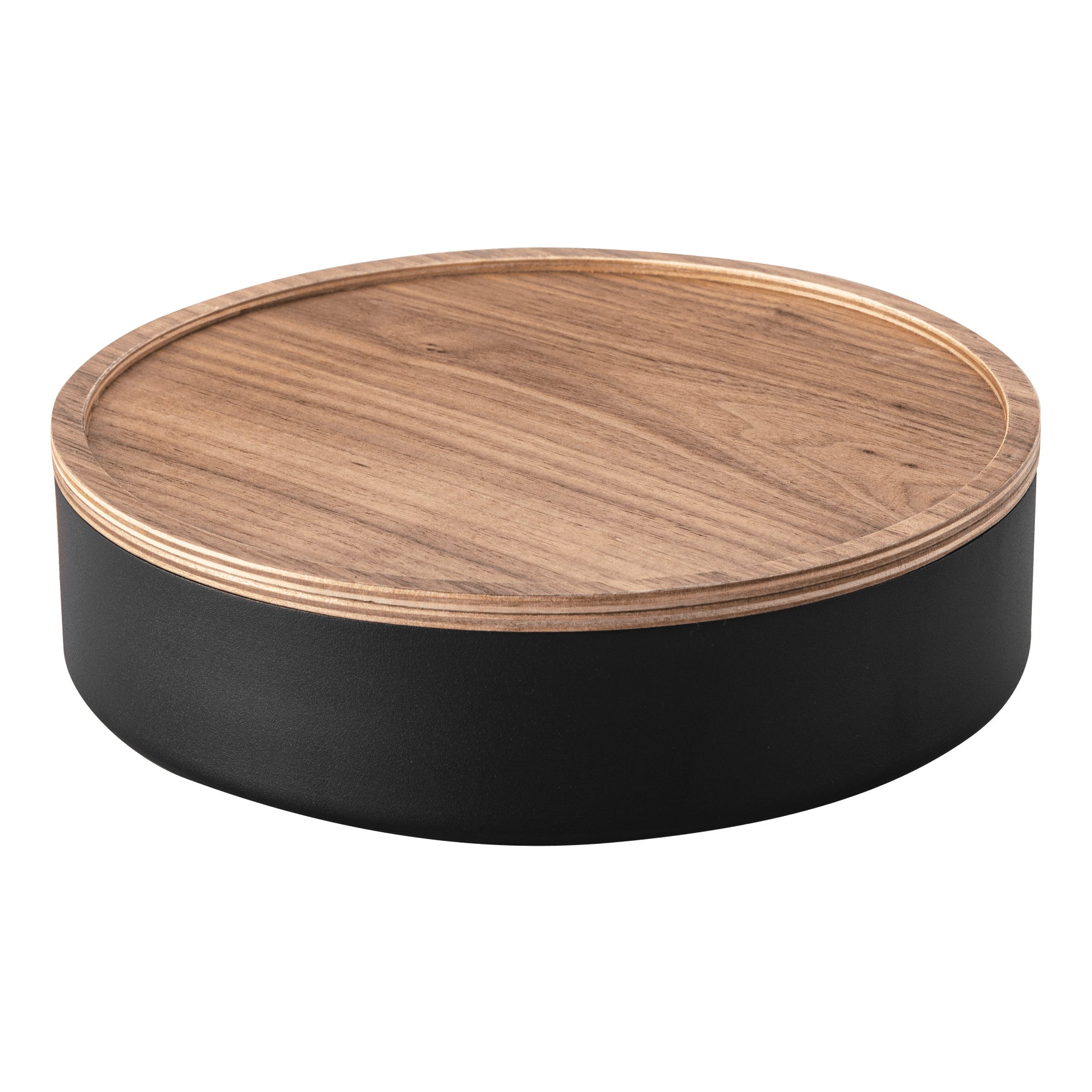 Yamazaki Aufbewahrungsbox (mit Deckel) – Metall/Holz – Schwarz/Natur – Ø 220 × H 60 mm