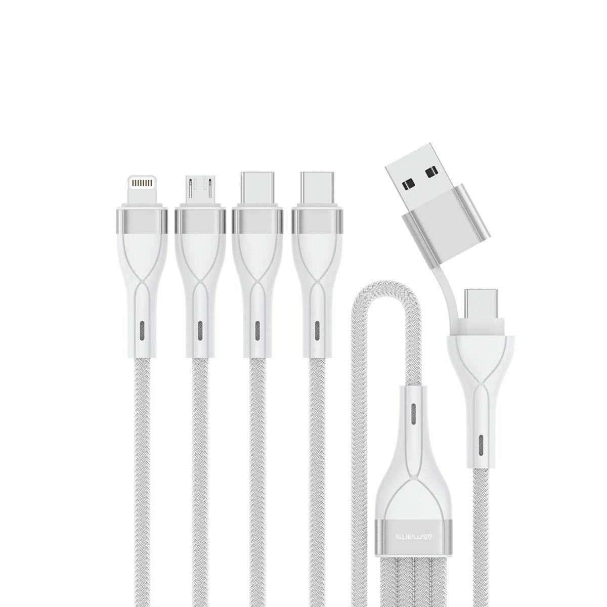 4smarts Multi-Kabel – 4-in-1 USB-A/USB-C auf USB-C/Micro-USB/Lightning 1,2 m, Weiss – für iPhone/Android