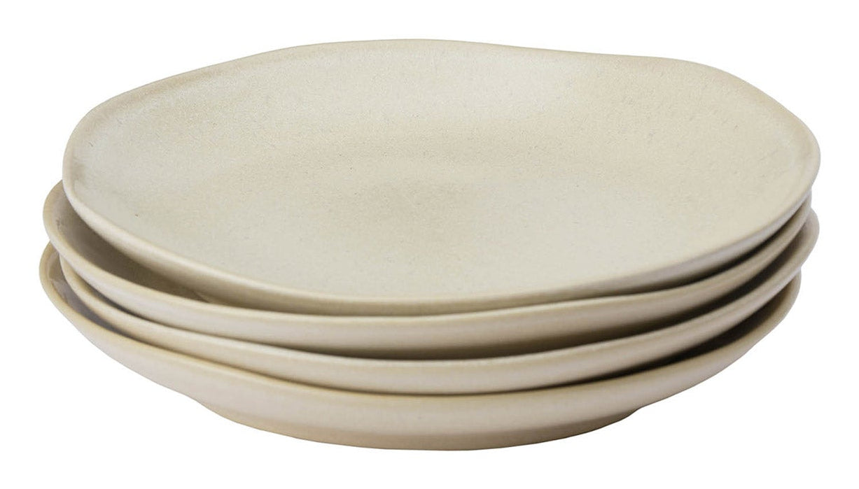 URBANARA Essteller – 4er Set, Ø 20 cm, Steingut, Beige, spülmaschinenfest, mikrowellengeeignet