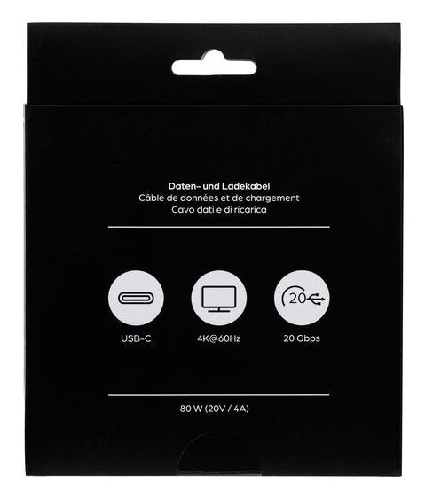 ONIT USB-C auf USB-C Kabel – USB4 20 Gbit/s – 3 m – PD 80 W – Abgewinkelt, Textilmantel – Schwarz/Grau