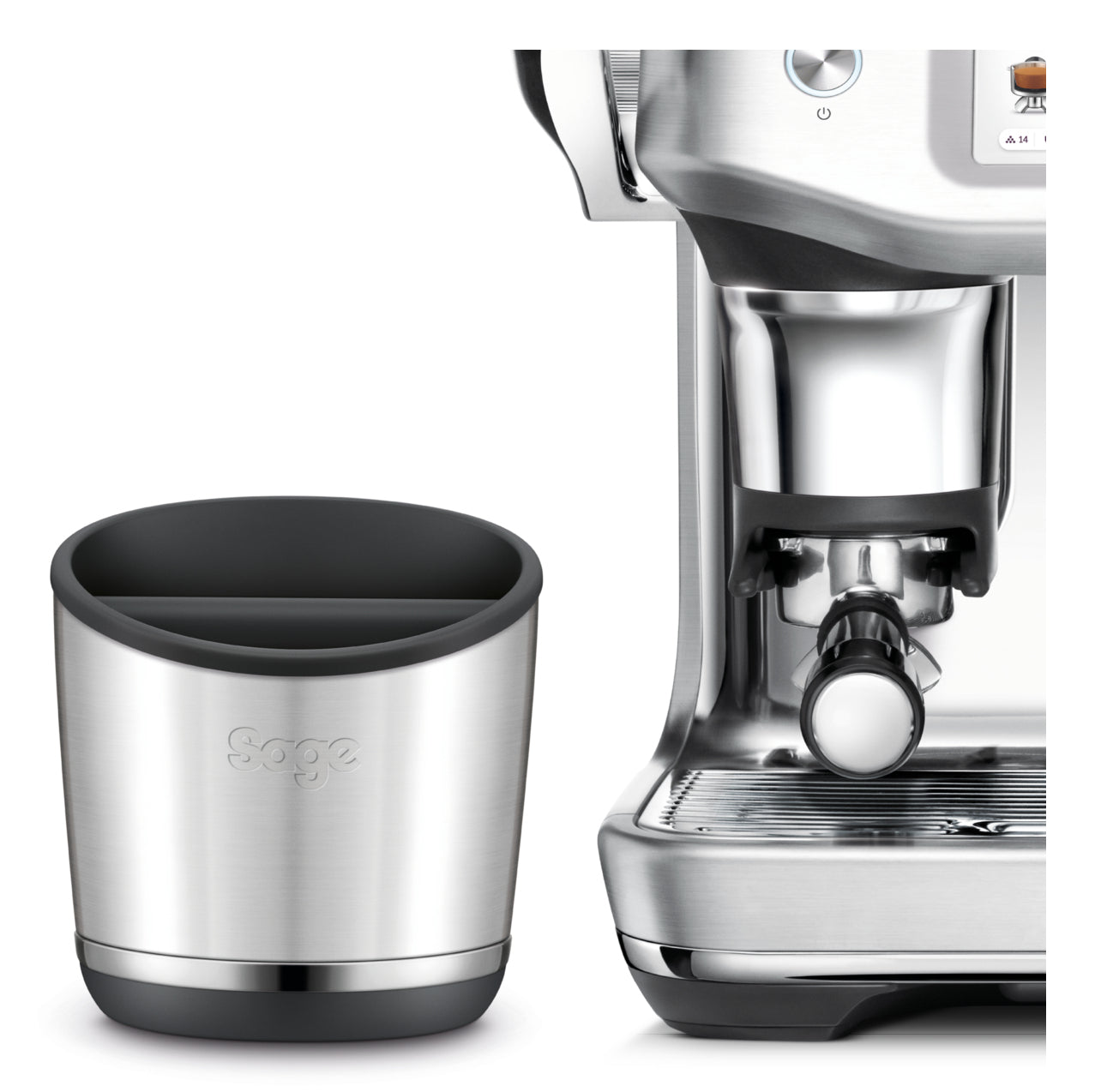 Sage Abklopfbehälter Knock Box 20 – 16,2 × 16,2 × 16,4 cm, Kunststoff/Silber, für Kaffeemaschinen