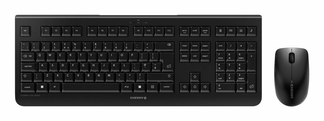 CHERRY DW 3000 – Tastatur, kabellos (2,4 GHz), UK-Layout (EN), Fullsize (mit Ziffernblock) – für Windows