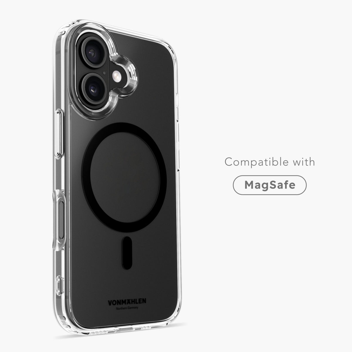 Vonmählen Backcover – für Apple iPhone 16 Plus, MagSafe, Kunststoff, Transparent/Schwarz