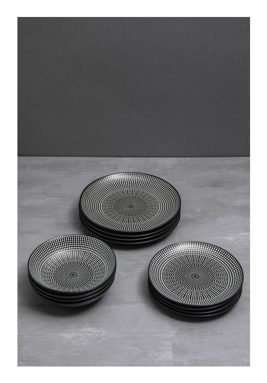 KARE Servierschale – 12-teiliges Set, 700 ml, Porzellan, Schwarz/Weiss, spülmaschinenfest, mikrowellengeeignet