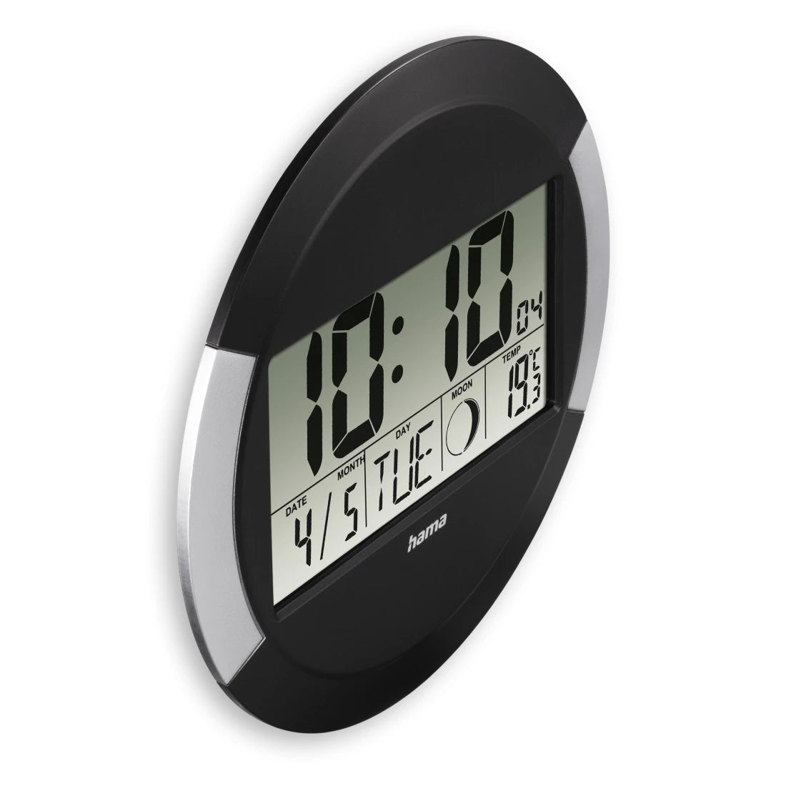 Hama Ischia Wanduhr – Digital, Funk, Thermometer, Ø 24,5 cm, Schwarz, Kunststoff