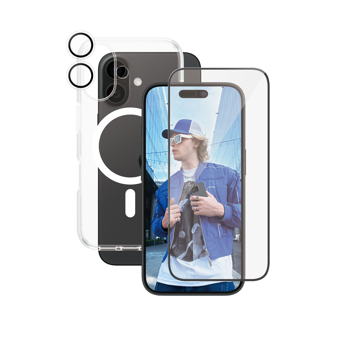 PanzerGlass Schutzfolie Flagship 3-in-1 – für Apple iPhone 16 – aus recyceltem Material, kratzfest