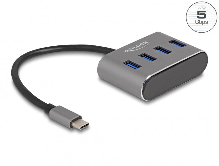 DeLOCK USB-Hub – USB-C, 4× USB-A (5 Gbit/s), für Windows/Mac/ChromeOS