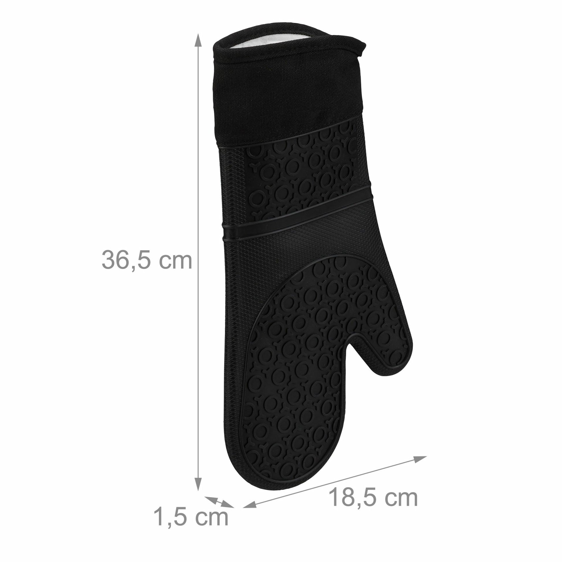 Relaxdays Ofenhandschuhe 36,5 × 18,5 × 1,5 cm, Silikon, hitzebeständig, 2 Stk., Schwarz