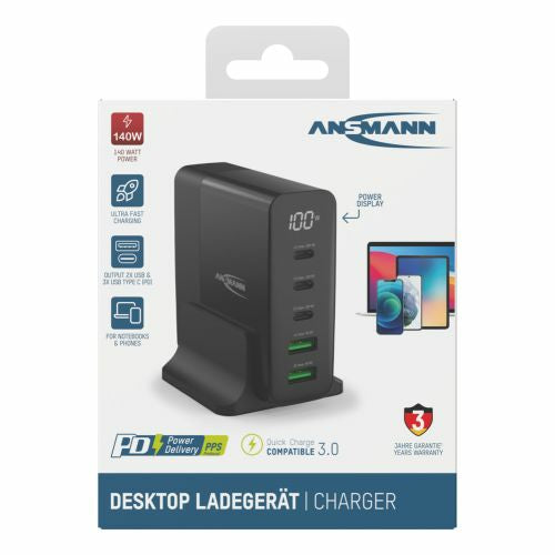 Ansmann USB-Tischladegerät DC5140PD – 140 W, Schwarz