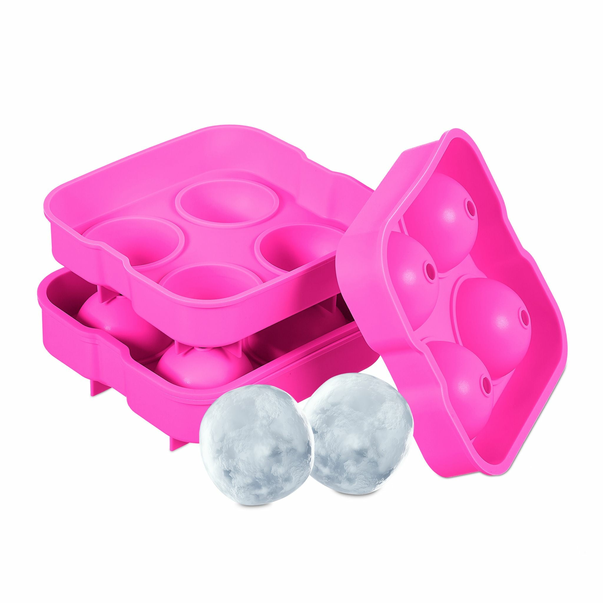 Relaxdays Eiswürfelform Kugel, 2er-Set, Ø 4,5 × 5 cm, Silikon, Pink