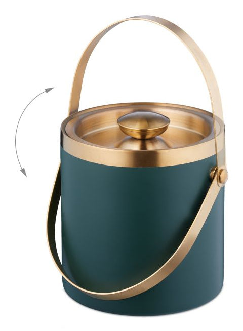 Relaxdays Eiswürfelbehälter – 1,5 l, Edelstahl/Silikon, Gold/Grün, mit Deckel, Ø 15 × 17 cm