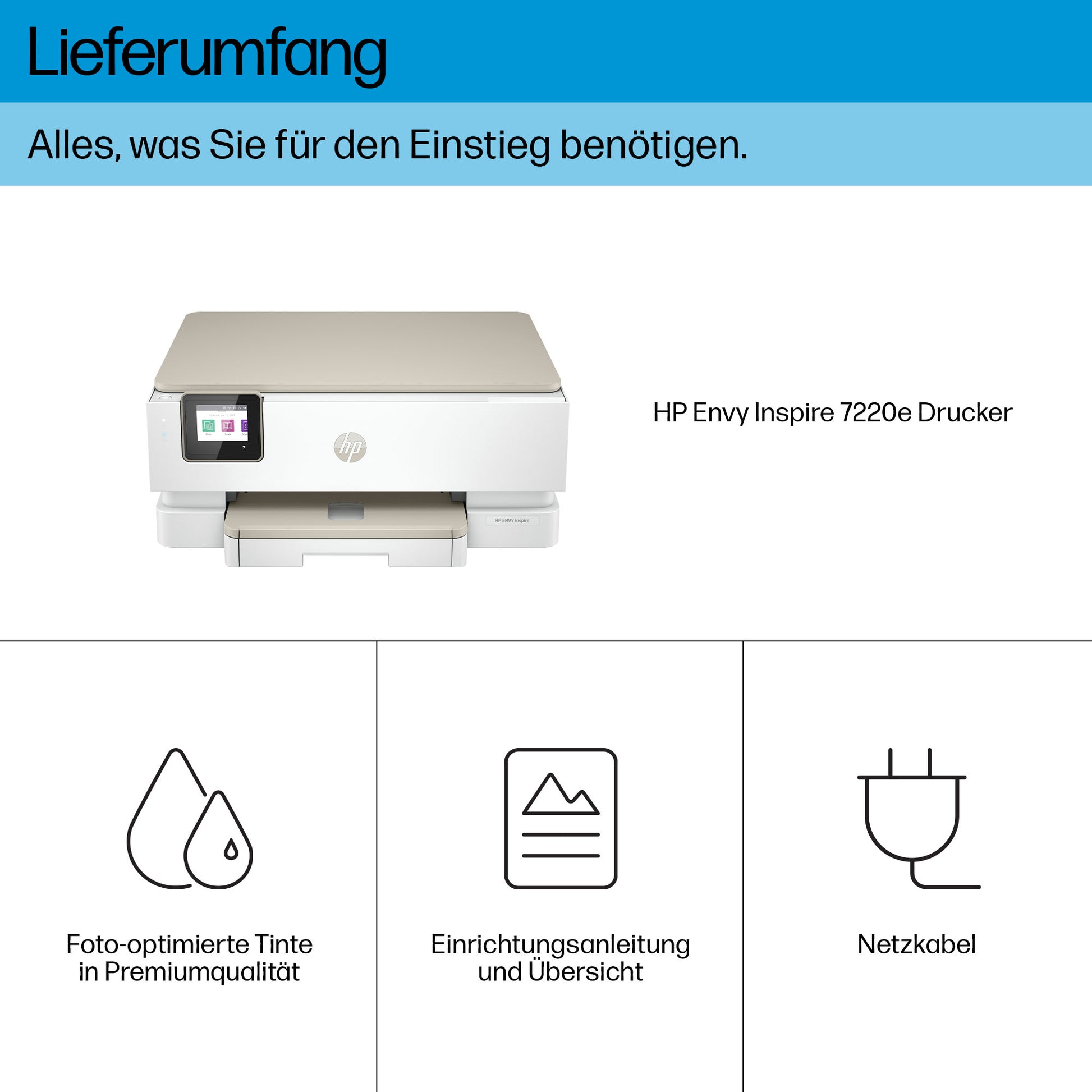 HP Envy Inspire 7220e – Farbiges Tintenstrahl-MFP A4, 3-in-1 – USB/WLAN – Duplex – 15 Seiten/Min. S/W, 10 Seiten/Min. Farbe