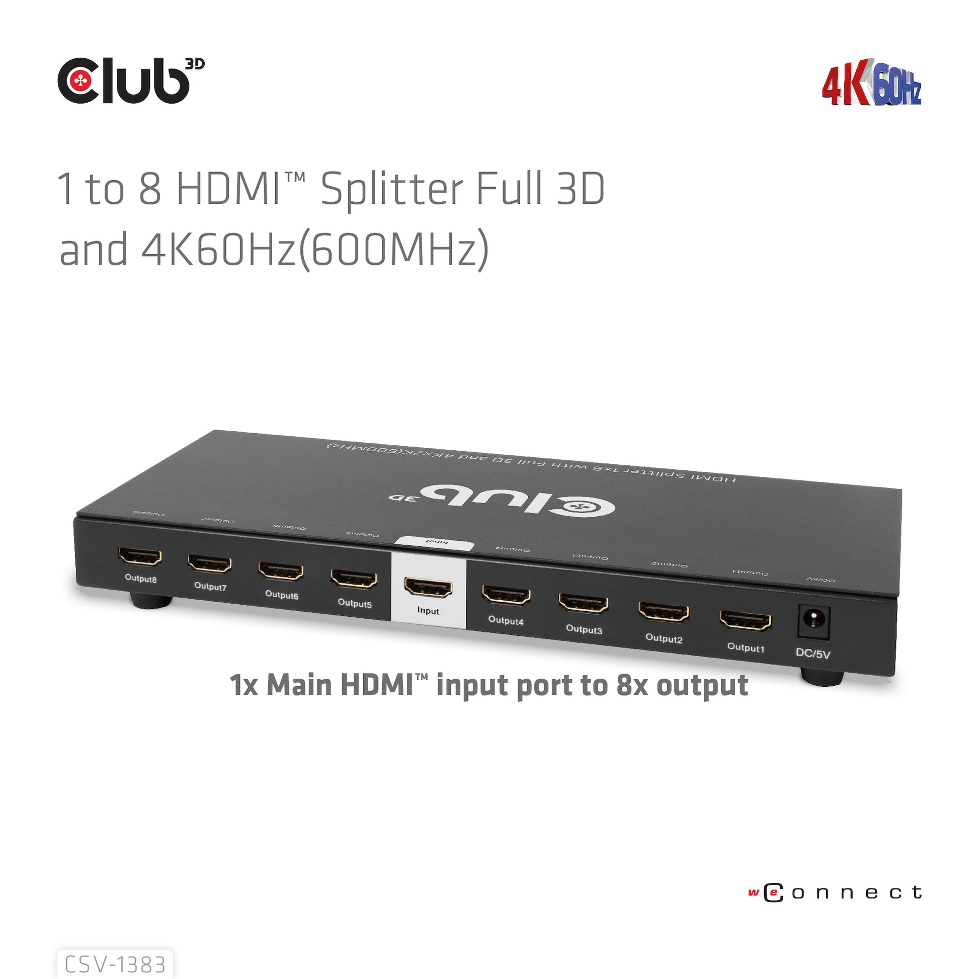 CLUB3D Club 3D – HDMI-Splitter 1×8, externes Netzteil, passiv