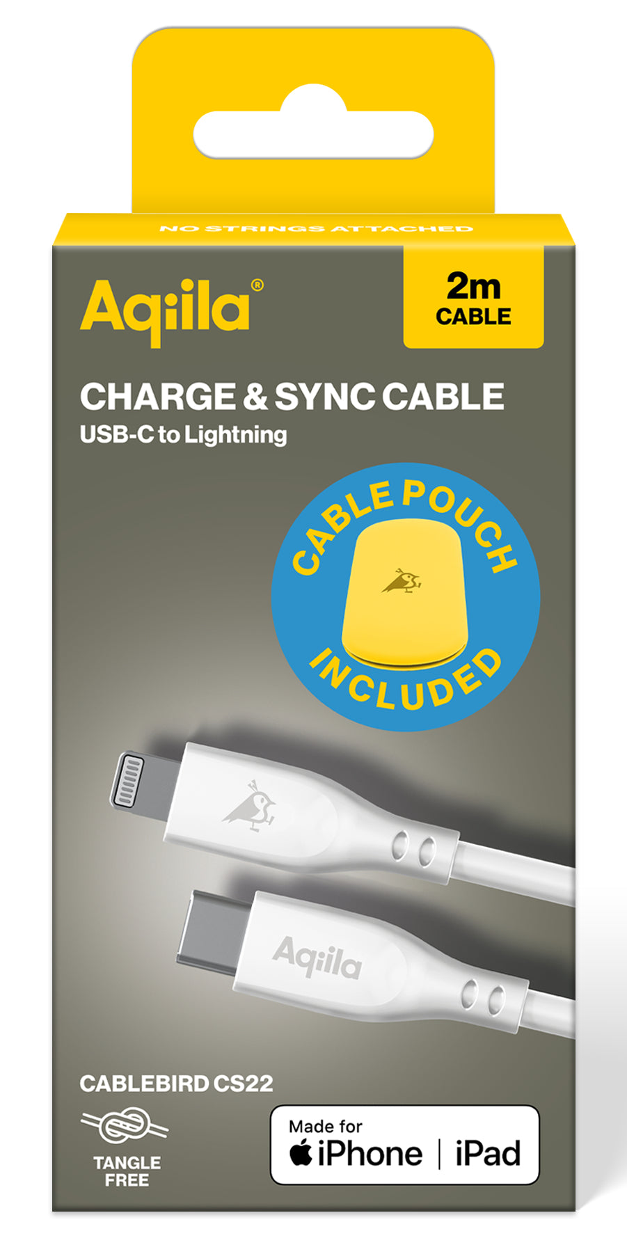Aqiila Daten- & Ladekabel – USB-C auf Lightning 2 m, geflochten, Weiss – für iPhone/iPad