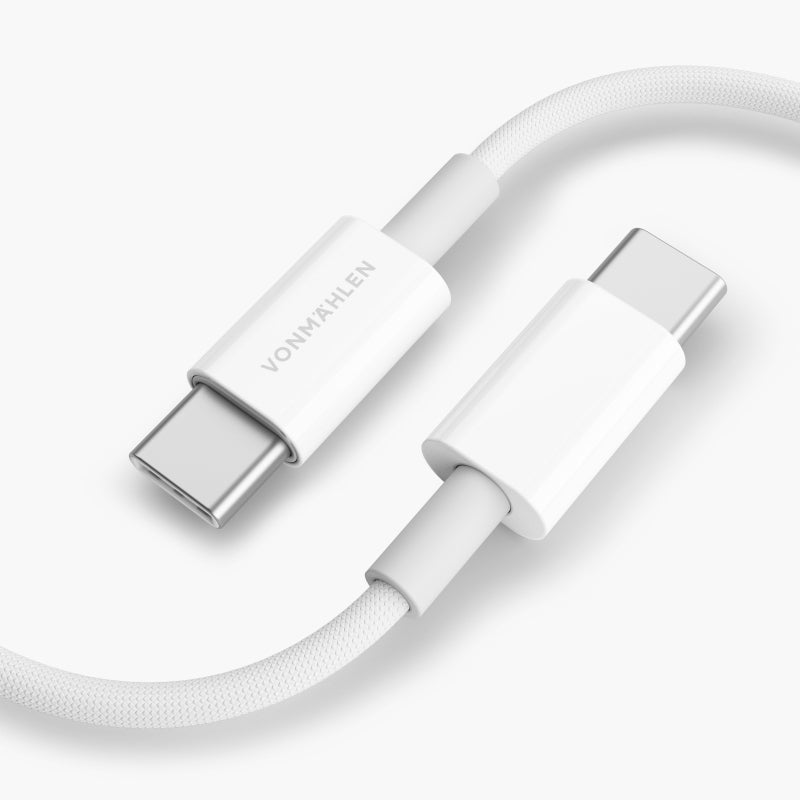 Vonmählen USB-C auf USB-C Kabel – USB 2.0 (480 Mbit/s) – 1 m – PD 60 W – Abgewinkelt, Nylon – Weiss