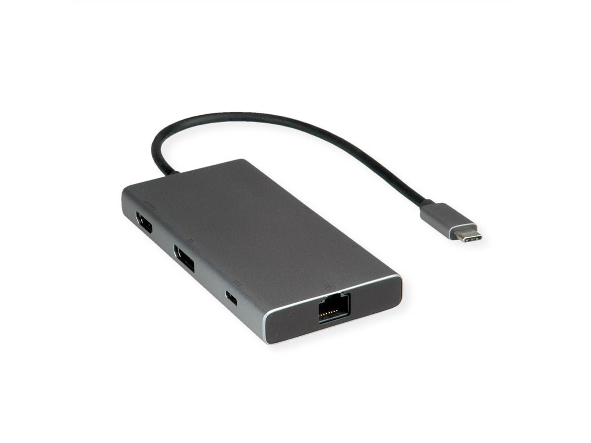 VALUE Dockingstation – USB-C, 1× DP, 1× HDMI, 2× USB-A, PD, RJ45, für MacBook/Notebook/PC