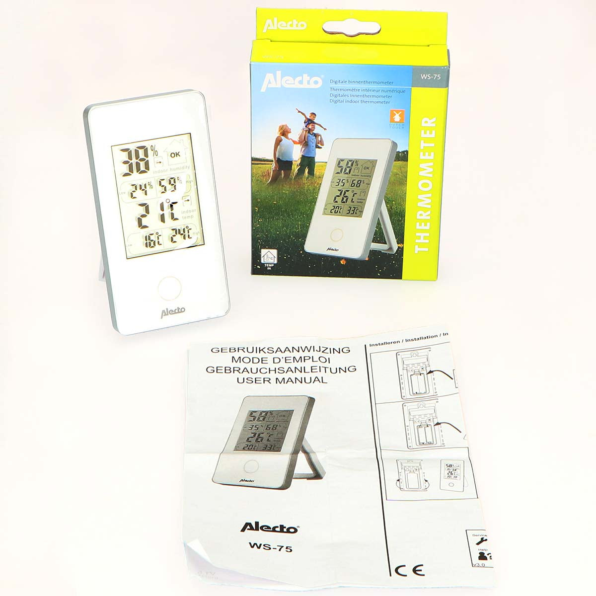 Alecto WS-75 – Thermo-/Hygrosensor, Display, Min-/Max-Anzeige – Weiss