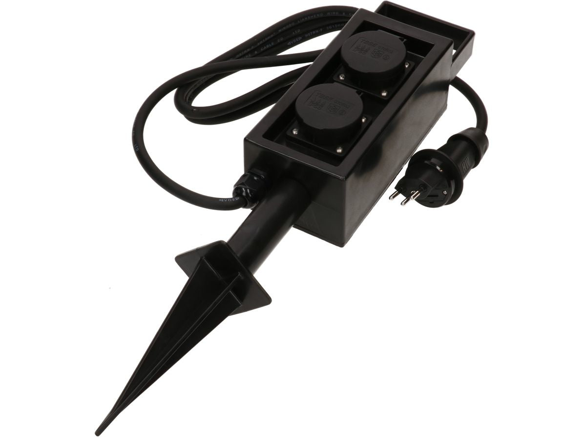 Max Hauri AG Max Hauri Gartensteckdose mit Erdspiess, 2×T13, 1,5 m, Klappdeckel – schwarz