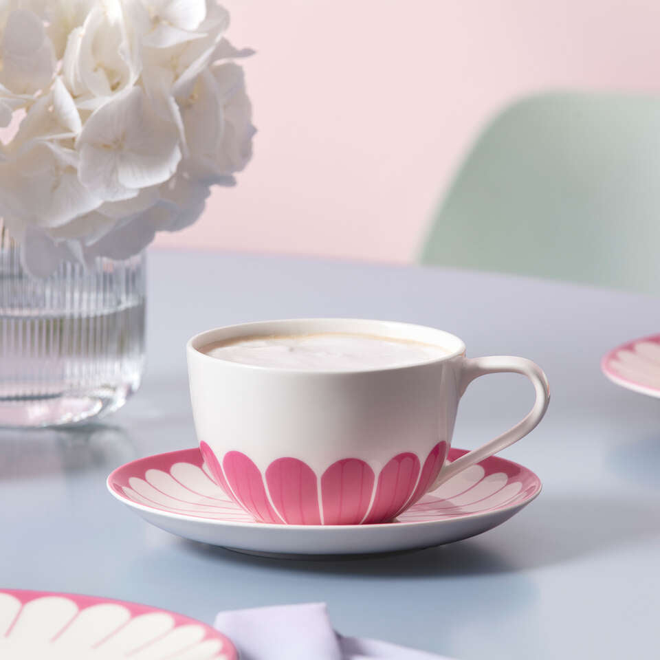 Villeroy & Boch Cappuccinotasse – 300 ml, H 7,1 cm, Ø 11,0 cm, Porzellan, Rosa/Weiss, spülmaschinenfest