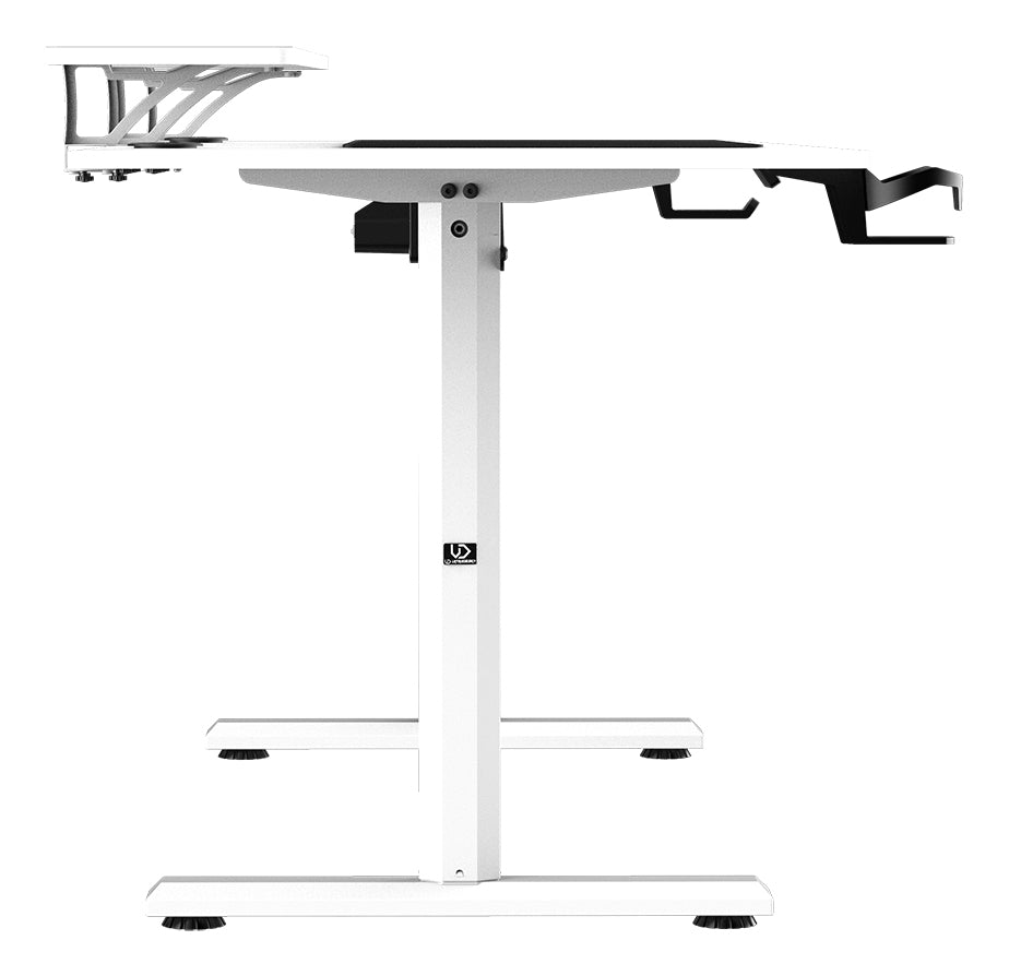 Ultradesk Highlander XXL Gaming-Tisch – 160 × 70 cm, elektrisch höhenverstellbar, weiss, Holz