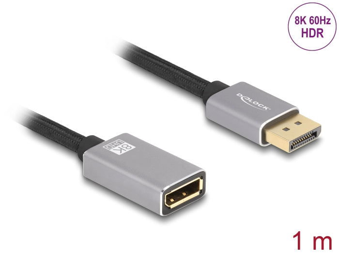 DeLOCK DisplayPort Verlängerung DP 1.4 8K 60 Hz – 1 m – Grau