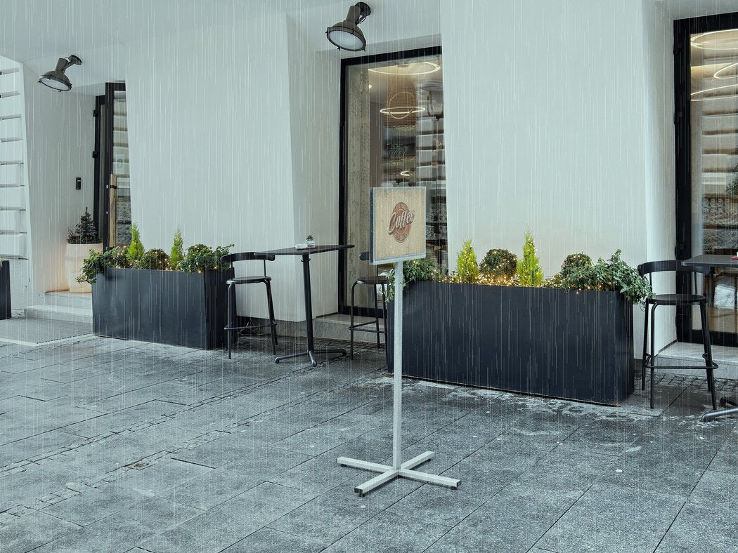 Durable Infoständer – für A3 Hoch-/Querformat, 1 Fach, magnetisch, grau, Edelstahl, 638×638×1420 mm