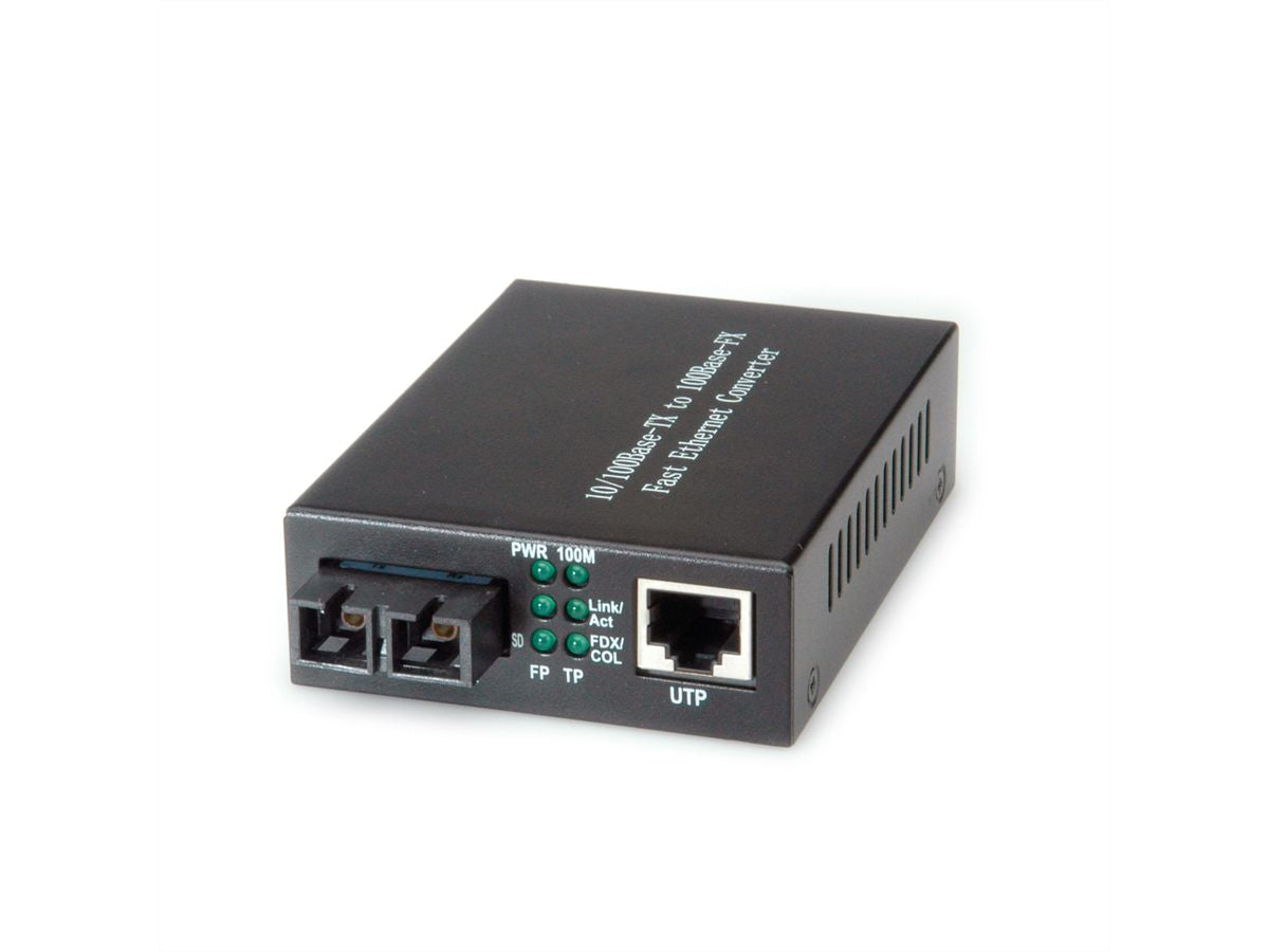 VALUE Medienkonverter SC zu RJ-45 – 100 Mbit/s, Multimode, bis 2 km, 1× RJ-45/1× SC, 100Base-FX – Grau