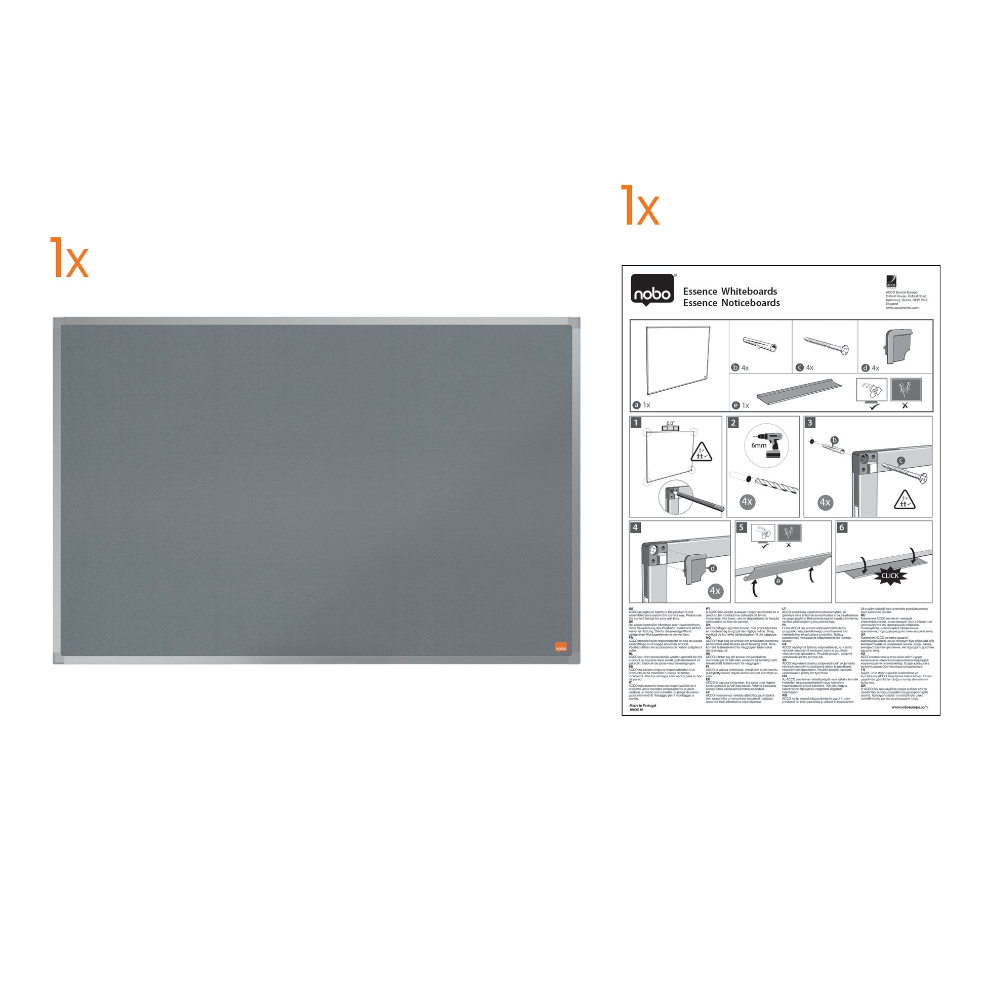 Nobo Pinnwand – Filz, Alurahmen – 150 × 100 cm, Grau, Essence