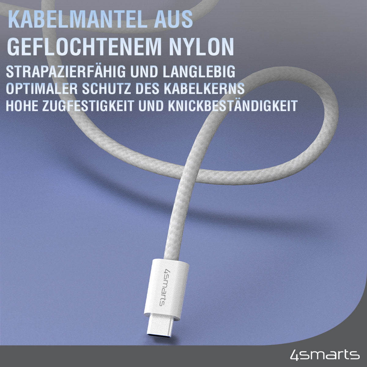 4smarts USB-C auf USB-C Kabel – USB 2.0 (480 Mbit/s) – 1,5 m – PD 100 W – Magnetisch, Geflochten – Weiss