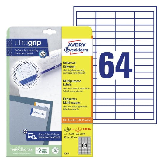 AVERY Zweckform – Etiketten A4 48,5 × 16,9 mm – Papier, weiss – permanent haftend – Laser/Inkjet – 30 Blätter