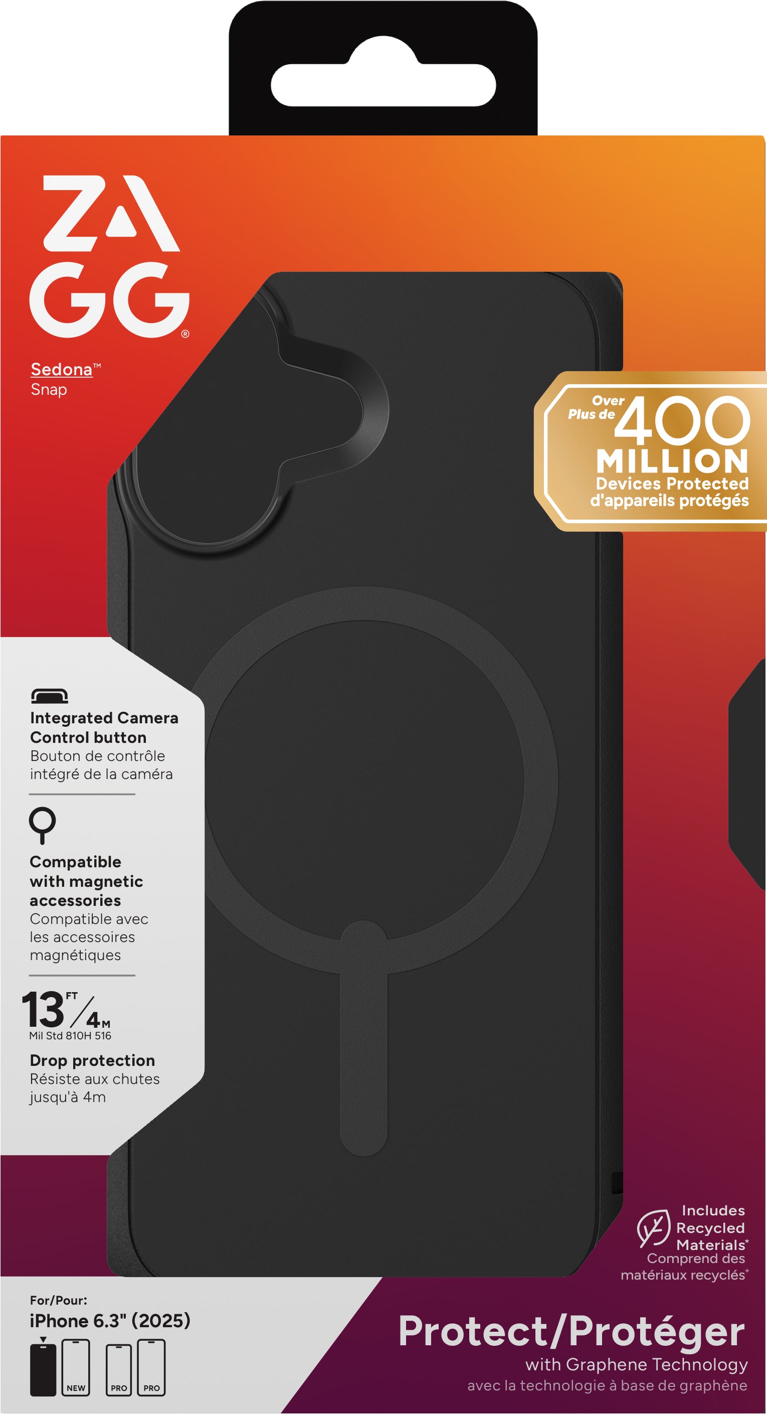 ZAGG Sedona Snap Backcover – für Apple iPhone 17, MagSafe, Graphen, Schwarz, bis 4 m Sturzsicher