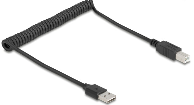 DeLOCK USB-A auf USB-A Kabel – USB 2.0 (480 Mbit/s) – 0,8 m – Spiralkabel – Schwarz