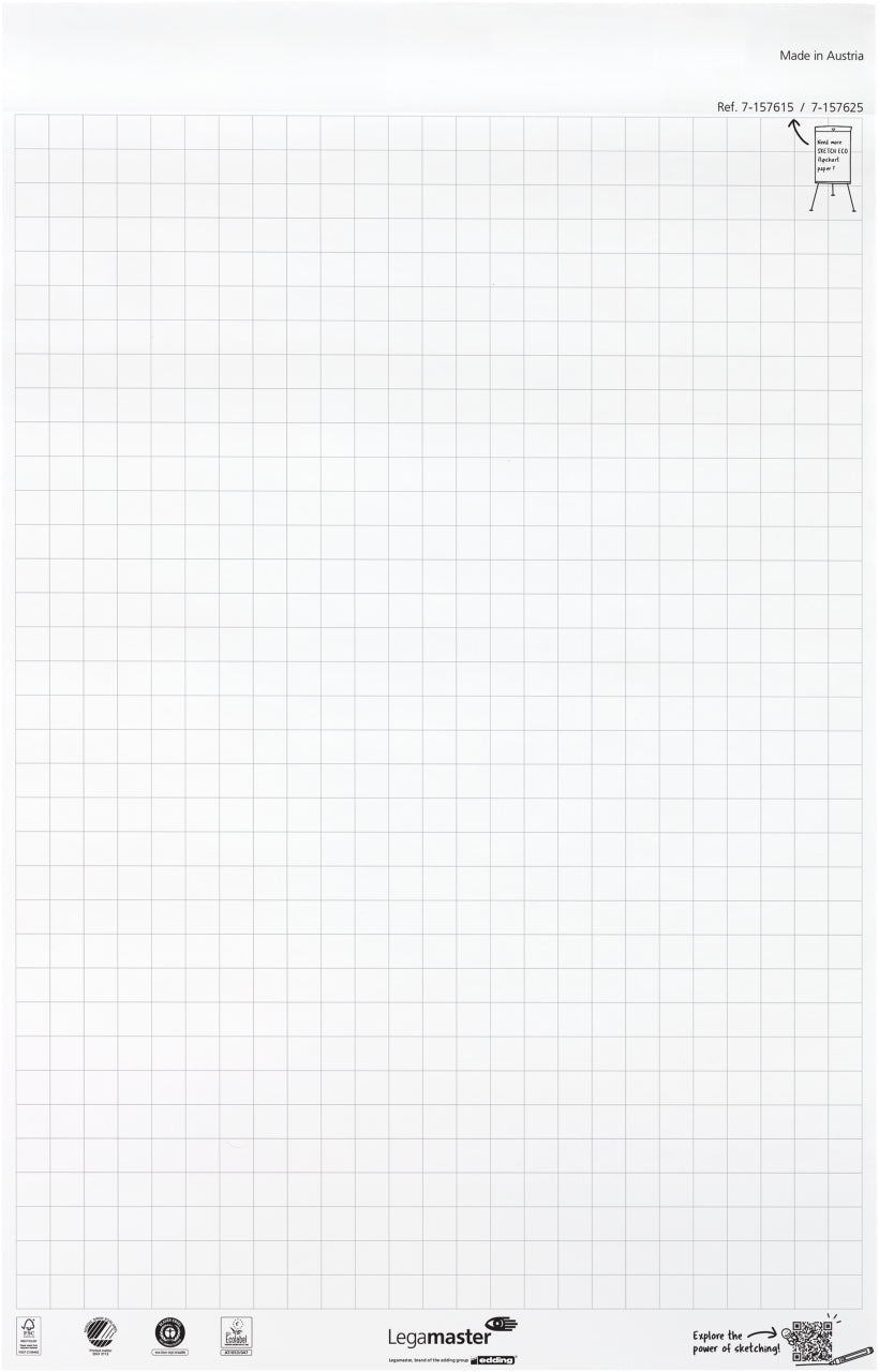 Legamaster Sketch Eco Flipchart – 65 × 98 cm, 2 × 50 Blatt, Hochweiss