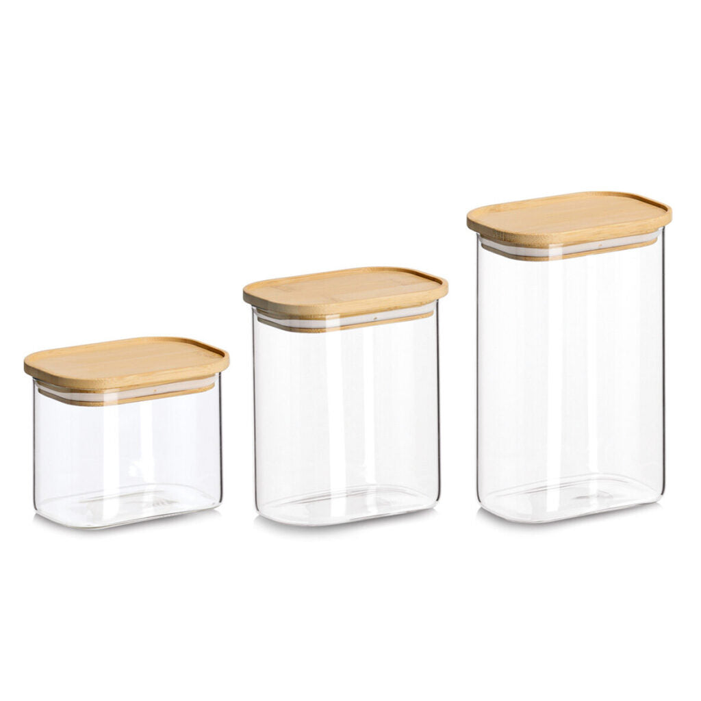 Zeller Present Vorratsdose 600 ml, 12,8 × 9 × 10 cm, Glas (Borosilikat)/Bambus, transparent/braun