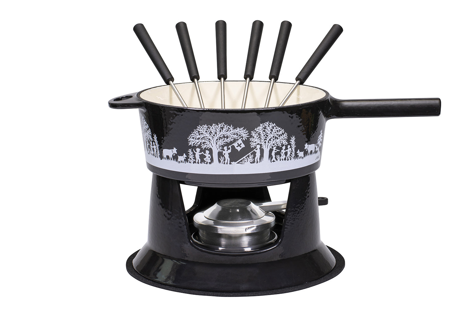 Kadastar Fondue-Set – Ø 22 cm, Edelstahl, für Käsefondue, Gas, Schwarz, 6 Personen, 10 Teile